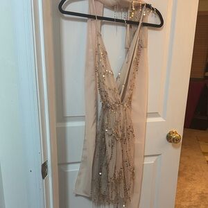 Elegant Beige Sequin Romper